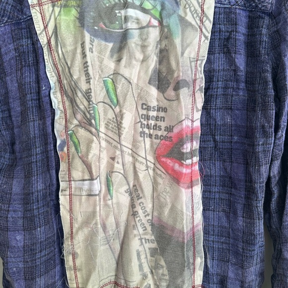 Nu Vintage women’s medium purple art plaid long flannel button up shirt - Picture 3 of 7